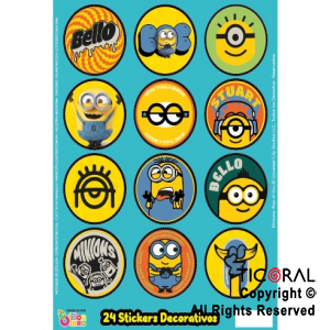 MINIONS STICKERS AUTOADHESIVOS X 24 UNIDADES